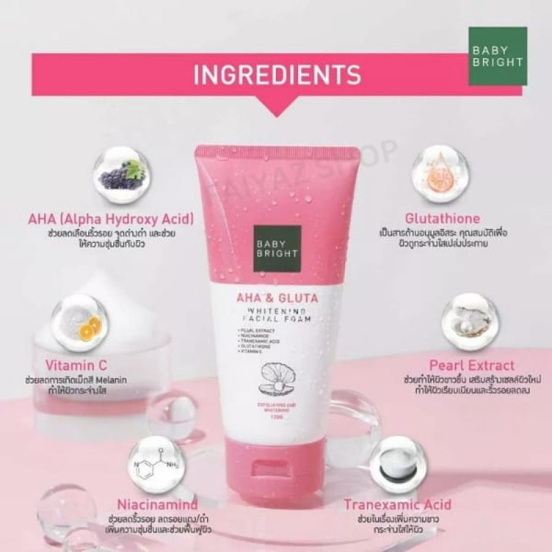 Baby Bright AHA & GLUTA Whitening Facial Foam (120g)